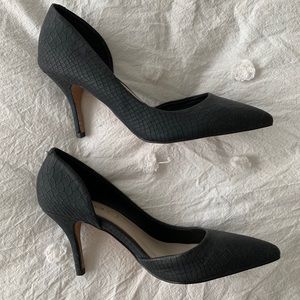 Also faux snake matte black heels